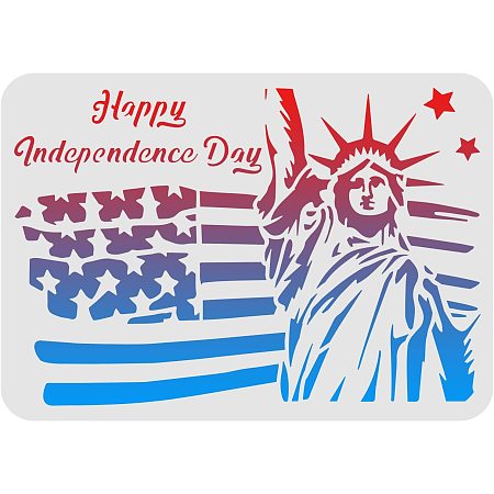 FINGERINSPIRE Happy Independence Day Stencils 11.7x8.3 inch A4 Plastic Flag Drawing Painting Stencils Statue of Liberty Pattern Reusable Stencils for Painting on Wood, Floor, Wall and Tile