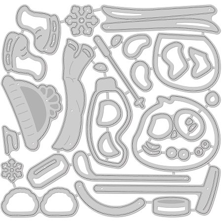 BENECREAT 12.1x11.7/4.7x4.6 Inch Panda Ski Dies Set, Ice Hockey Curling Scarf Hat Goggles Carbon Steel Stencil Template for DIY Scrapbooking Embossing Paper Decoration