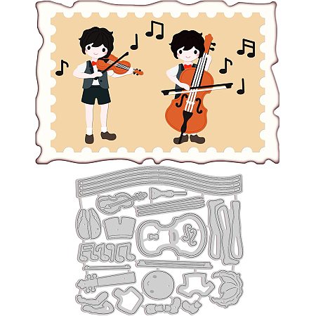 GLOBLELAND 1Sheet Metal Violin and Cello Cut Dies Musical Notes and Cute Boy Template Mould for Birthday Card Scrapbooking Card DIY Craft Journal