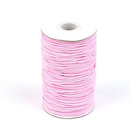 NBEADS About 70m/roll, Round Elastic Cord Beading Crafting Stretch String, with Fibre Outside and Rubber Inside, Pink, 2mm;