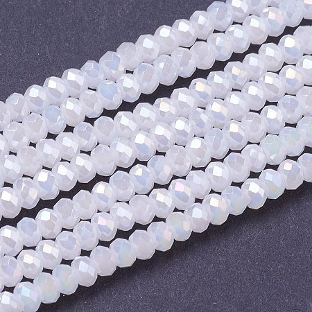 NBEADS 10 Strands AB Color Plated Imitation Jade Faceted Abacus White Electroplate Glass Beads Strands with 3x2mm,Hole: 0.5mm,about 200pcs/strand
