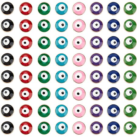NBEADS 120 Pcs 8mm Evil Eye Beads, 8 Colors Flat Round Alloy Enamel European Beads Evil Eye Charms Spacer Beads for DIY Jewelry Making
