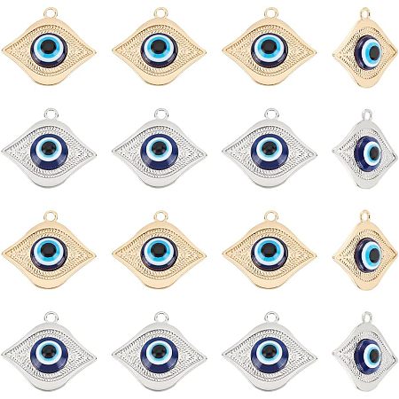 Arricraft 20 Pcs Evil Eye Charm, Evil Eye Pendant Charms Blue Acrylic Beads Pendants for DIY Necklace Bracelet Jewelry Making (Platinum & Light Gold)