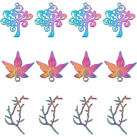 SUPERFINDINGS 18pcs 3 Styles Rainbow Alloy Pendants Rainbow Necklace Charms Metal Leaf Pendants for Bracelet Necklace Jewelry Making