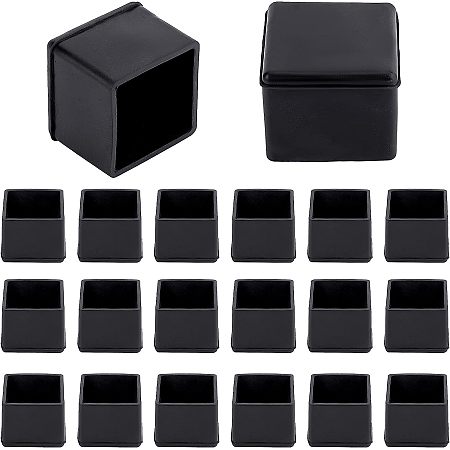 GORGECRAFT 20 Pack Black Rubber Chair Leg Caps Square Anti Noise Silicone End Pad Feet Cover Furniture Slider Floor Protectors Feet Hardwood Floor Feet Cap for Floors Bar Fit 1 Inch Leg