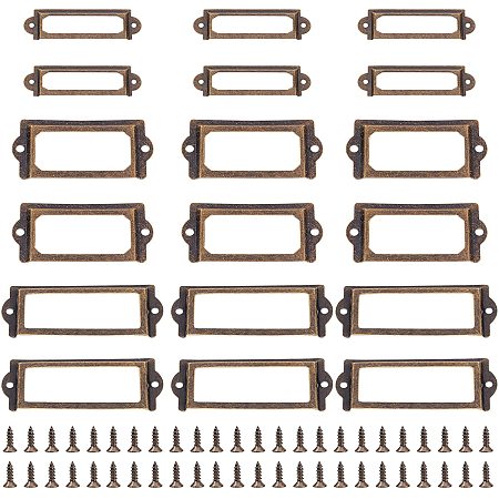 NBEADS 36 Pcs Antique Bronze Label Holders, 3 Styles Iron Label Frame Metal Name Card Frames for Furniture Cabinet Drawer Case