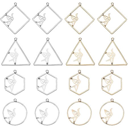 OLYCRAFT 16Pcs Alloy Hollow Pendants Hexagon with Paper Crane Mixed Color Alloy Open Bezel Charms for Resin Jewelry Making 25.5~37.5x20~33.5x1~1.5mm