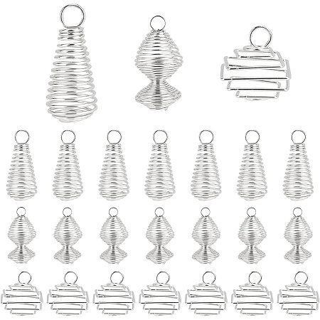 PandaHall Elite 60pcs Spiral Bead Cage Pendants 3 Styles Stone Crystal Necklace Holder Charms Alloy Teardrop Square Round Dangle Charms for Earrings Bracelets Necklaces DIY Jewelry Crafts Making