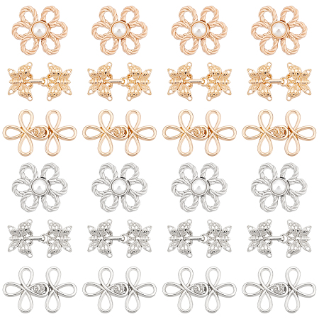 PandaHall Elite 24 Sets 6 Style Alloy Snap Lock Clasps, Closure Sewing Fasteners for Garment Accessories, Mixed Shapes, Mixed Color, 17~26x14.5~18.5x1.5~6mm, 4sets/style