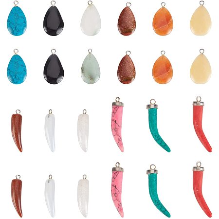 SUPERFINDINGS 24Pcs 12 Color Teardrop Gemstone Pendants Charms Natural Synthetic Healing Quartz Chakra Crystal Charm Teardrop Little Pepper Pendants for Jewelry Craft Making