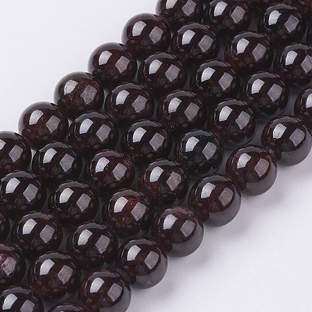 Honeyhandy Gemstone Beads Strands, Natural Garnet, Round, Dark Red, 8mm, Hole: 0.5mm, about 22pcs/strand, 7.5 inch