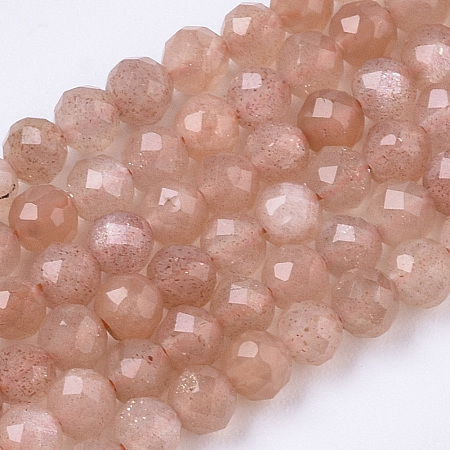 Honeyhandy Natural Sunstone Beads Strands, Faceted, Round, 3mm, Hole: 0.7mm, about 120pcs/strand, 15.75 inch(40cm)
