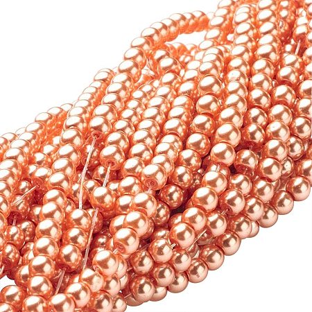 Arricraft 20 Strands 4mm Coral Tiny Satin Luster Glass Pearl Beads Round Spacer Bead with Cotton Cord Thread for Jewelry Making (Each About 216 Pieces)