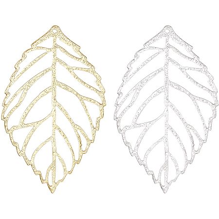 BENECREAT 12PCS 2 Colors Brass Leaf Pendant Hollow Filigree Leaf Charms Brass Pendants Beads Charms for DIY Jewelry Findings Making
