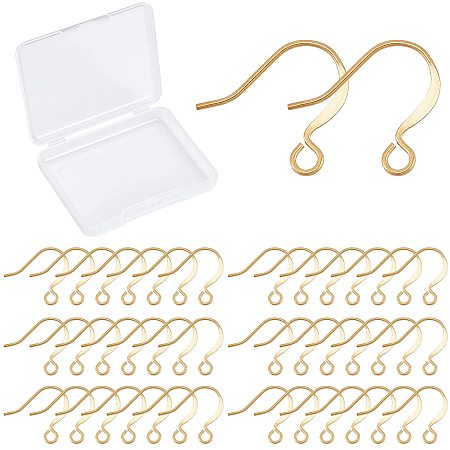 CREATCABIN 18K Gold Plated Earring Hooks 1 Box 200pcs Coil and Ball Dangle Ear Wires Fish Hooks Brass Flat Earring Making Kit Supplies for DIY Earring Jewellery Making 16 x 14mm
