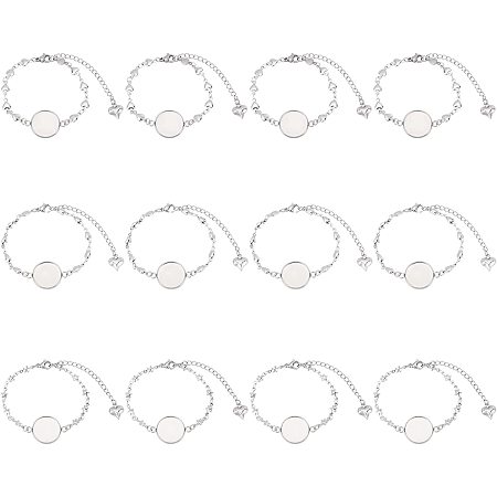 UNICRAFTALE 12pcs Stainless Steel Bracelets Making 15.3/15.5cm Long Stainless Steel Color Chain with Lobster Claw Clasps Link Chains and Flat Round Cabochon Settings Minimalist Chain Bracelet