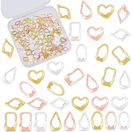 OLYCRAFT 150pcs Geometric Theme Resin Fillers Alloy Cabochon Irregular Heart Rectangle Teardrop Rhombus Oval Resin Charms Epoxy Resin Supplies for Resin Jewelry Making Nail Art Decoration - 4 Colors