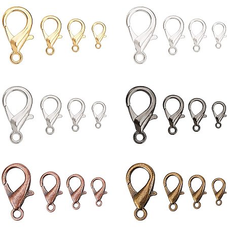 PandaHall Elite 480pcs 6 Colors Lobster Claw Clasps Zinc Alloy Jewelry Clasps Jewelry Making Finding for Necklaces Bracelet Jewelry Making (4 Sizes)