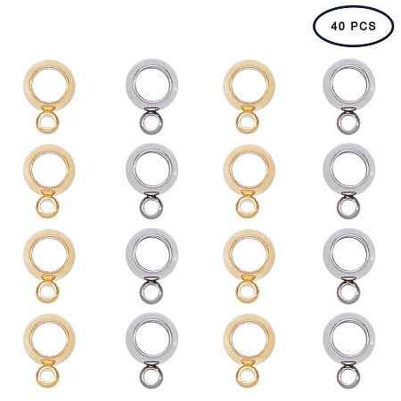 PandaHall Elite 40 Pcs 304 Stainless Steel Connectors Bails Beads Dangle Hanger Tube Bead with Loop Fit European Charms Pendant Spacer Beads 2 Colors