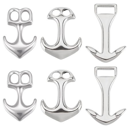 SUNNYCLUE 1 Box 6Pcs 3 Styles 304 Stainless Steel Bracelet Clasp Anchor Hook Clasp Ocean Hawaii Summer Link Leather Cord Ends Connector Clasps for jewellery Making Adult DIY Necklace Bracelets Crafts