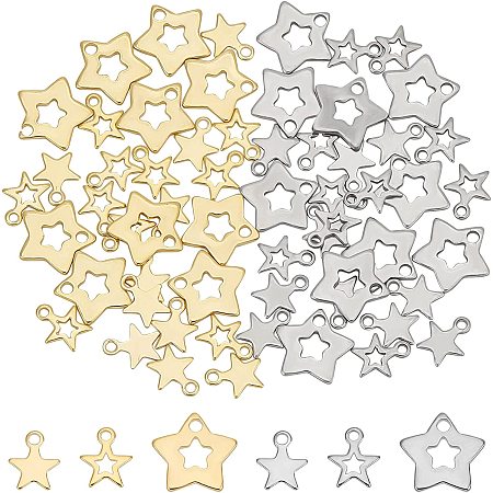 UNICRAFTALE About 60pcs 3 Styles 2 Colors Stainless Steel Star Charms 8.4-11mm Long Mini Star Dangle Charms Celestial Little Star Dangle Charms Hollow Star Dangle Charms for Jewelry Making