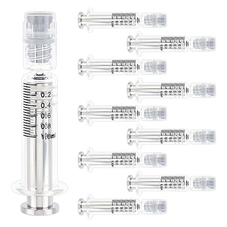 OLYCRAFT Reusable Glass Dispensing Syringes, with Luer Lock(without Needle), for Industry or Labtoratory Liquids Filling, Glue Application, Clear, 6.2x1.8cm, Capacity: 1ml(0.03fl. oz)