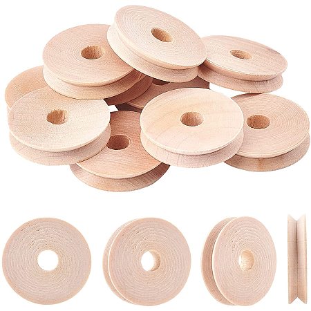 Pandahall Elite Flat Wooden Toy Wheel Wood Slab Wheel Wooden Train Truck Crafts at 1-1/8 Inch Diameter with a 1/4 Inch Hole for DIY Rolling Toy Cars, Pack of 12