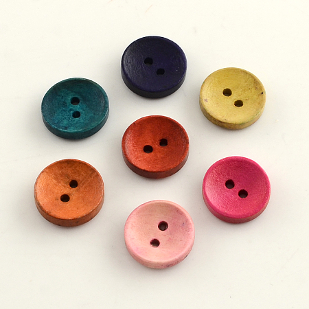 Honeyhandy 2-Hole Dyed Wooden Buttons, Flat Round, Mixed Color, 20x5mm, Hole: 2mm