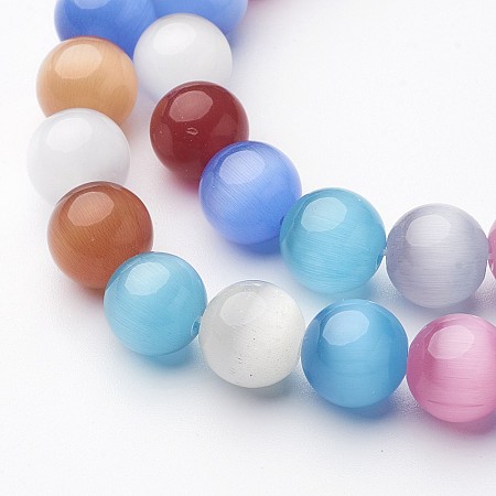 Nbeads Cat Eye Beads, Round, Mixed Color, 10mm, Hole: 0.8mm
