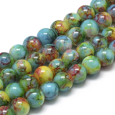 Baking Painted Glass Beads Strands, Round, Light Sea Green, 10mm, Hole: 1.5mm; about 85pcs/strand, 31.4 inches(79.7cm)