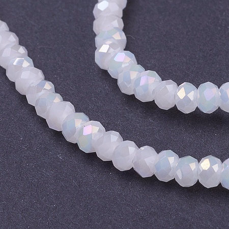 Honeyhandy Faceted Electroplate Glass Rondelle Bead Strands, Imitation Jade, AB Color Plated, White, 3x2mm, Hole: 0.5mm, about 165~170pcs/strand, 16.7 inch