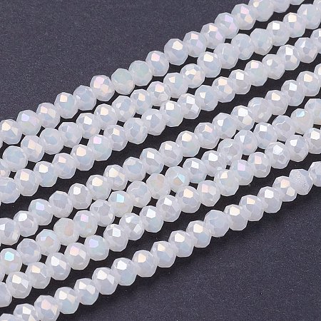 NBEADS 1 Strand AB Color Plated Faceted Abacus Imitation Jade White Electroplate Glass Beads Strands with 3.5~4x2.5~3mm,Hole: 0.5mm,about 150pcs/strand