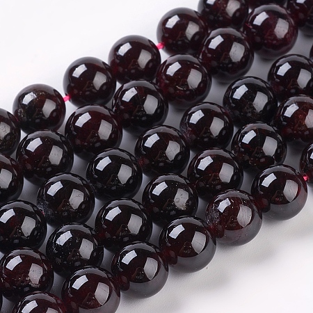 Honeyhandy Gemstone Beads Strands, Natural Garnet, Round, Dark Red, 10mm, Hole: 1mm, about 19pcs/strand, 8 inch