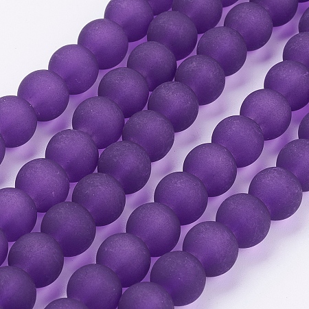 Arricraft Transparent Glass Beads Strands, Frosted, Round, Purple, 10mm, Hole: 1.3~1.6mm, about 80pcs/strand, 31.4 inches