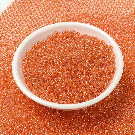 MIYUKI Round Rocailles Beads, Japanese Seed Beads, 8/0, (RR236) Orange Lined Crystal, 3mm, Hole: 1.1mm, about 866pcs/10g