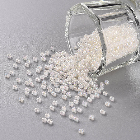 FGB 11/0 Transparent Glass Seed Beads, Inside Color, AB Color Plated, Snow, 2.3x1.5mm, Hole: 1mm, about 2000pcs/50g