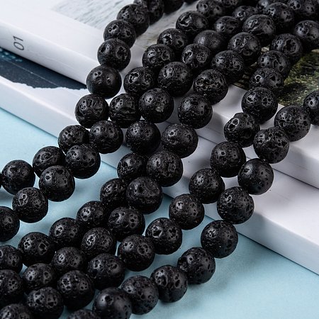 ARRICRAFT Natural Lava Rock Stone Bead Strands, Round, 8mm, Hole: 1mm, about 50pcs/strand, 15.7 inches