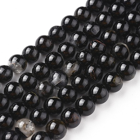 ARRICRAFT Natural Black Tourmaline Beads Strands, Round, 6mm, Hole: 0.8mm, about 67pcs/strand, 15.3 inches(39 cm)