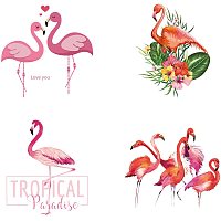 CREATCABIN 4pcs Flamingo Iron On Stickers Set Heat Transfer Patches for Shirt Decals Clothing Design Washable Heat Transfer Sticker Tropical Paradise for Clothes Jackets Jeans Bags DIY Decoration