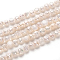 Honeyhandy Grade AA Natural Cultured Freshwater Pearl Beads Strands, Potato, White, 6~8x6~9mm, Hole: 0.6mm, about 52pcs/strand, 13.78 inch(35cm)