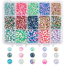 Olycraft Rainbow Acrylic Imitation Pearl Beads, Gradient Mermaid Pearl Beads, No Hole, Round, Mixed Color, 3~5mm; 150g/box