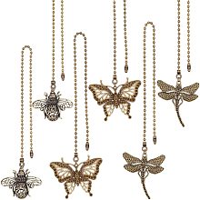 BENECREAT 6Pcs Butterfly Bee Ceiling Fan Pull Chain, Vintage Dragonfly Charm Pendant Chain Extender with Iron Ball Chain Connector for Fan, Table Lamp Decoration, 13.7~14.2"