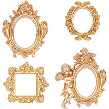 FINGERINSPIRE 4 Pcs Vintage Resin Picture Frame (4 Different Style & Sizes), Resin Gold Flower Oval Square Frame Without Glass, Tabletop Jewelry Display Frame for Photography Home Christmas Decor