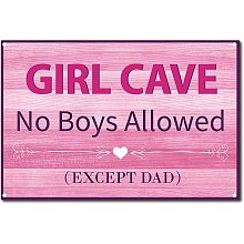 CREATCABIN Metal Tin Sign Girl Cave No Boys Allowed Except Dad Retro Vintage Funny Wall Art Mural Hanging Iron Painting for Home Garden Bar Pub Kitchen Living Room Office Garage Plaque 8 x 12inch