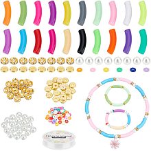 PandaHall Elite 120pcs Acrylic Tube Bamboo Beads for Bangle Bracelet, Curved Tube Beads 100pcs 100pcs Clay Heishi Beads 20pcs Pearl Beads 48pcs Spacer Beads with Elastic Thread for Trendy Jewelry Making