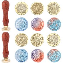 ARRICRAFT Wax Seal Stamp Kit Mandala Pattern with 6 pcs 0.98" Brass Heads 2 Wooden Handles Vintage Wax Seal Kit with Clear Plastic Box for Cards Envelopes Invitations Decoration