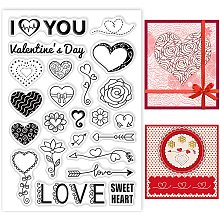 BENECREAT Valentine's Day Theme Clear Stamps, 23 Patterns Heart Love Flower Transparent Silicone Stamps for Card Making Decor, DIY Scrapbooking Album, 4.3x6.3 inch