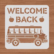 BENECREAT 12x12" Welcome Back to School Drawing Stencils School Bus Plastic Painting Stencil for Scrapbooking Card Making, Wall Decoration