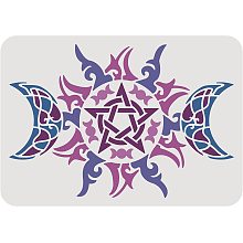 BENECREAT Triple Moon Plastic Painting Stencils, 11.7x8.3" Stars Pentagram Goddess Symbol Reusable Drawing Template for Art Painting Scrabooking DIY Decor Floor Furniture