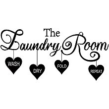 Arricraft The Laundry Room Wall Sticker Wash Dry Fold Repeat Words Vinyl Wall Art Decal for Home Washing Machine Dryer Laundry Room Wall Decor Black 23.2x11.2in